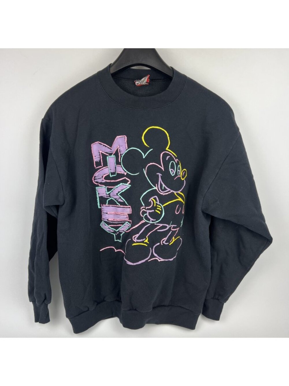 90s Disney Mickey Mouse Neon Chalk Crewneck Sweatshirt Size L Vintage